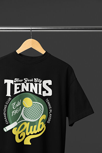 MAGORS Ny Tennis Club Printed Oversize Retro Vintage Crew Neck Cotton T-Shirt...