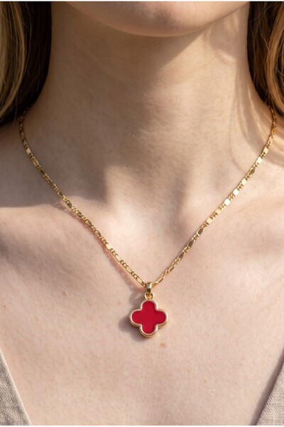 NBS Beautiful Naturel Stones Red Clover Model Necklace
