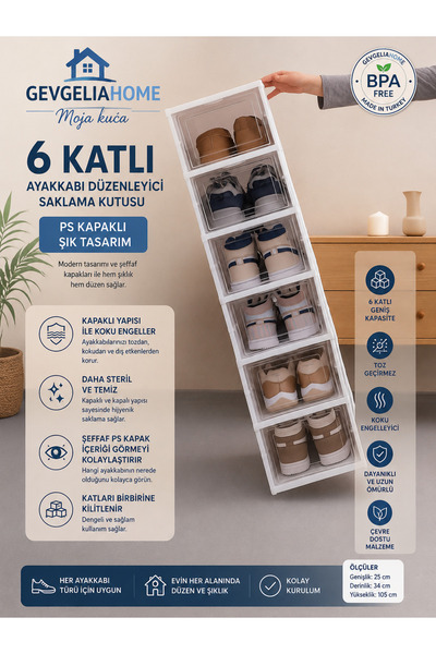 GEVGELIA GEVGELIAHOME ÇOK AMAÇLI 6 KATLI AYAKKABI VE BANYO DOLABI