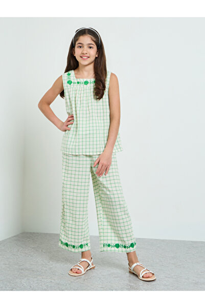 Styli Teen Girls Cotton Checked Top and Pants Set
