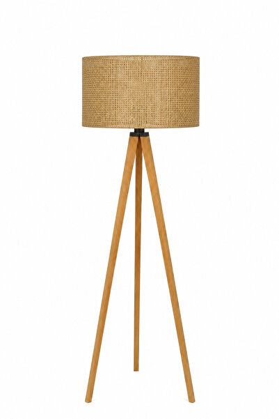 Vivido Home Silindir Doğal Rattan Hasır Ahşap Lambader