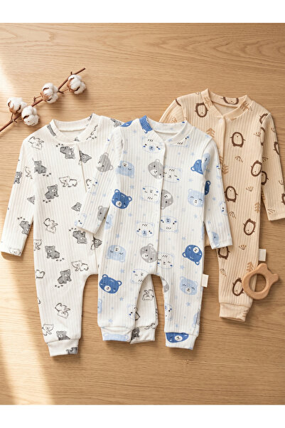 Noone 3-Piece Baby Long Romper Set |   Baby Boy |   100% Cotton Rib |   Blue-...