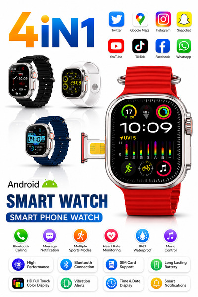 Baytix HOME 4G SIM Smart Watch Android Smart Phone Rechargeable Watch Bluetoo...