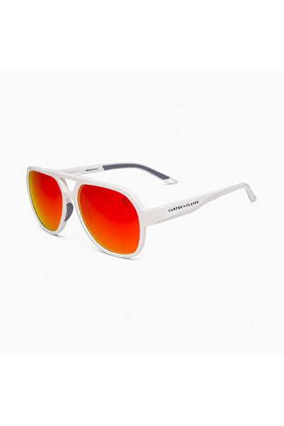 CARTER & CLAIRE White Orange Mirror UV400 Men’s Sport Angular Sunglasses Ligh...