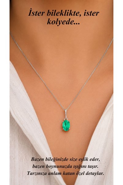 Silveranka 925 Ayar Gümüş Minimal Oval Paraiba Taşlı Charm Kolye Ucu