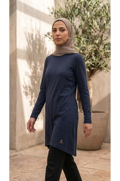 Plistre 2305_Women's Crew Neck Long Sleeve Single Jersey Tunic 100% Cotton