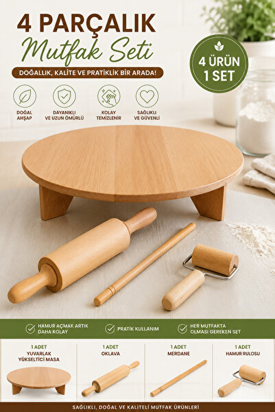Northern Star Ahşap Masa&Hamur Açma Oklavası Merdanesi Rulosu 4 lü Set