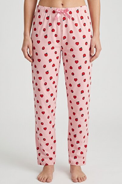 hadiora Kadın Pembe Çilek Kalp Desenli Bambu Pijama Alt