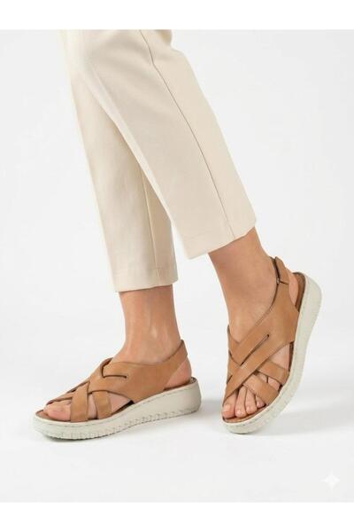 Lütfi Women's Tan Inner and Outer Genuine Leather Orthopedic Soft Sole Daily ...