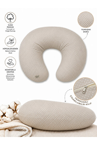 Breastfeeding Pillow, 100% Cotton Washable Nursing and Support Cushion with Zipper, Maternity Support with Polka Dot