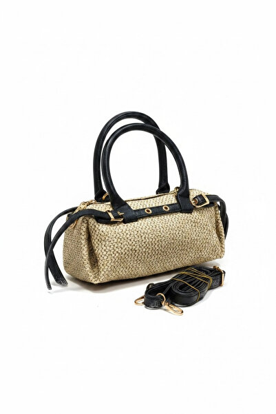 Glemix Libby Wicker Black Women's Mini Belt Detailed Hand and Shoulder Bag