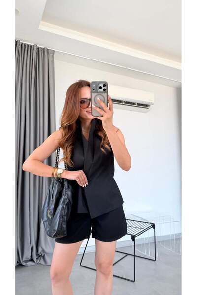 pelin yıldız butik Siyah Lumera Şal Yakalı Kemer Detaylı Yelek