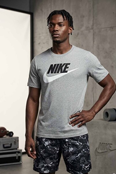 Nike Men's Grey Sports T-Shirt - Short Sleeve Running and Training Tee with L...