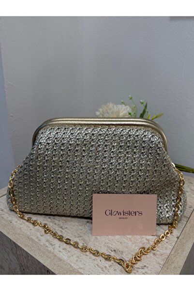 Glowisters Jewelry ŞAMPANYA HASIR ÇANTA - Çıkarılabilir Zincirli Askılı Clutc...