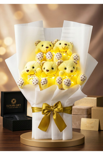 Linalux Gifts Doğum Günü Hediyesi Işıklı Sarı Ayıcık Buketi Eşe Sevgiliye Kız...