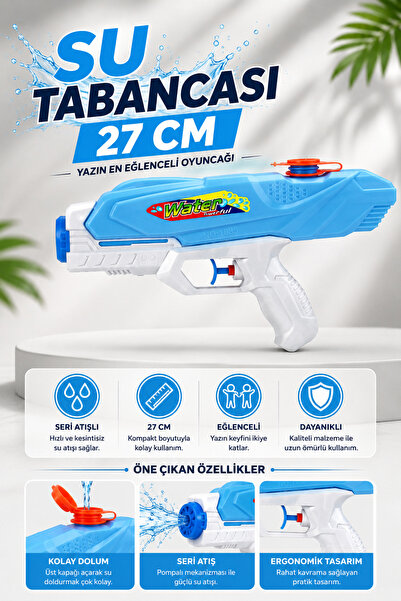 NeoThings 27 CM Oyuncak Su Tabancası Seri Atışlı Geniş Su Hazneli Arkası Açıl...