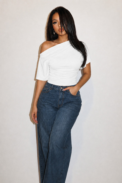ecemore Asymmetric Collar Waist-Fitted Viscose Blouse