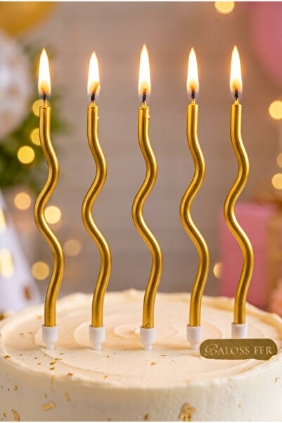 baloss fer Gold Spiral Doğum Günü Pasta Mumu 6 Adet Metalik Altın Kıvrımlı Şı...