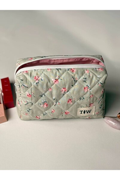 TALL WAY Green Rose Patterned Makeup Bag-Large Size
