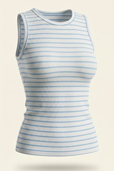 Potenza Women's Athlete Sleeveless Crew Neck Striped Ribbed Lycra Zero Sleeve...