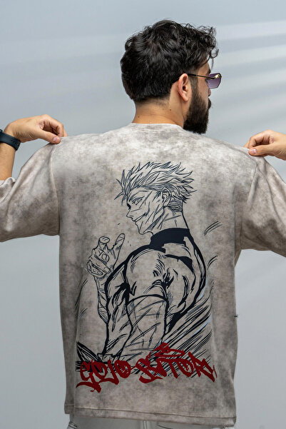 saneafn Beige T-shirt with Sukuna character design