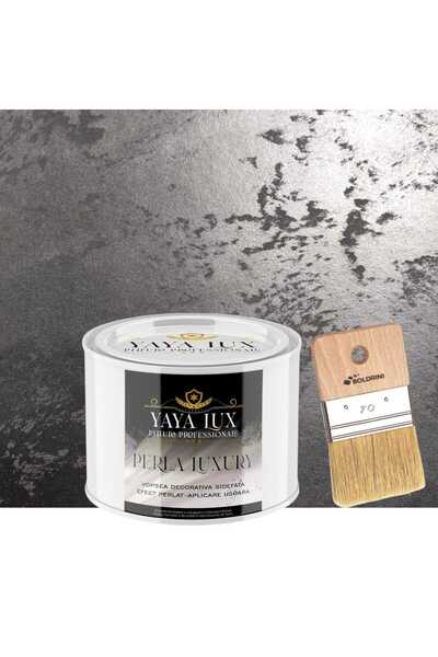 YaYa Color Vopsea Decorativă Perla Luxury Negru 0.5 L cu fulgi perlați - Pens...