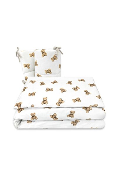 Qmini Lenjerie patut 3 piese, Qmini, Pentru patut 120x60 cm, Cu protectie lat...