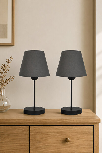 Eslight Modern İskandinav Tarz 2'li Set Siyah Ayak Masa Lambası Antrasit Renk...