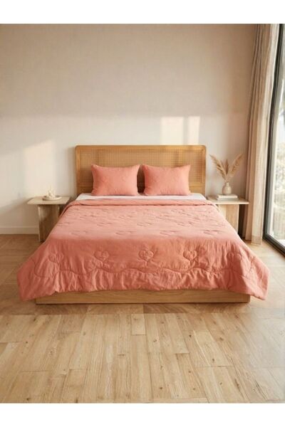 UYKUPEREST Amoria Pudra Single Cnc Quilted Bedspread Set 180X235 cm with 1 Pi...