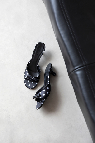wolk shoes Oven Women's Heeled Satin Sandals Polka Dot