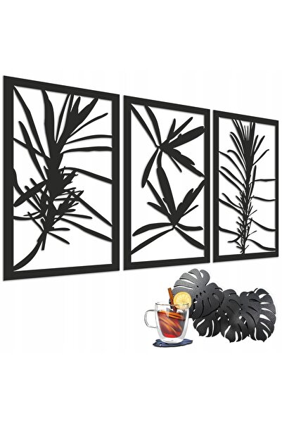 Naklejkomania Triptic, panou traforat plante, decor boho, tablou 3D pentru ca...