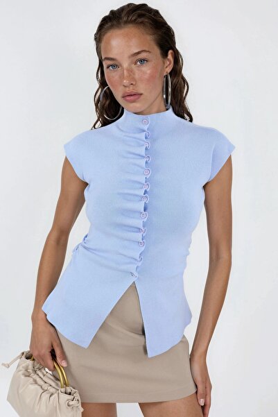 Hiccup QU STYLE Cardigan Fără Mâneci, Cu Guler Tunică Și Textură Ribată