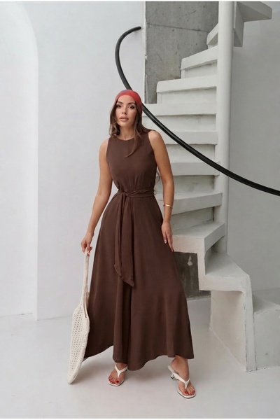 Paw Garage Γυναικεία φόρμα από ύφασμα Ayrobin με καφέ ζώνη και τσέπες Deta