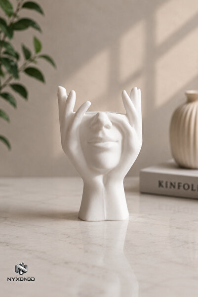 nyxon3D Soyut Yüz Vazo 15 cm – Minimalist Dekoratif Çiçeklik, Modern İnsan Fi...