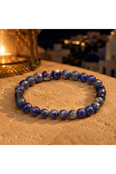 Shinestar atelier Lapis Lazuli Doğal Taş Bileklik Lacivert Mavi Boncuklu Erke...