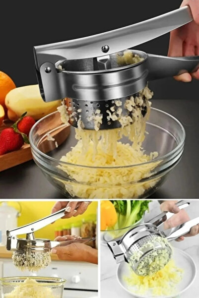 Ercazzo Stainless Steel Potato Masher Large Chamber Puree Maker Pomegranate L...