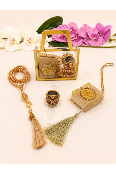 Uğurlu Hac Bagged Stone Mini Quran Zi̇ki̇r Mati̇k Pearl Tesbi̇h Set 10 Pieces