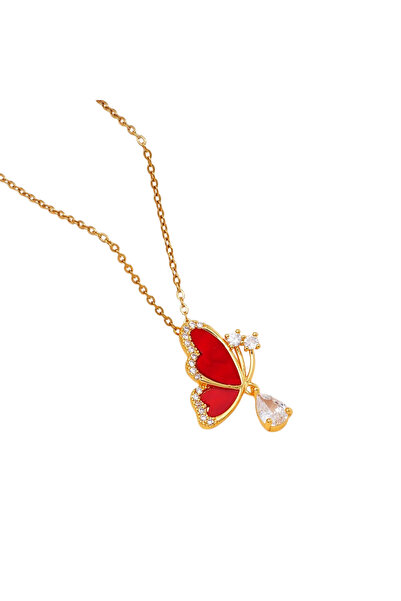 Black Season Gold Plated Zircon and Shell Butterfly Necklace