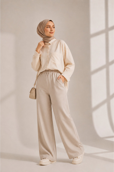 FREYA MODA Elastic Waist Comfortable Hijab Gabardine Trousers