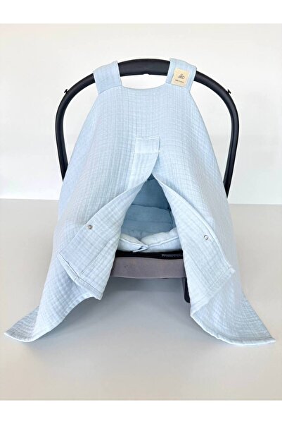 Puro Cotone 100% Cotton 4 Layer Muslin Stroller Cover and Cushion Light Blue