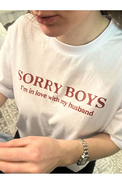 POPULUS Sorry Boys I'M in Love with My Husband Printed White T-Shirt