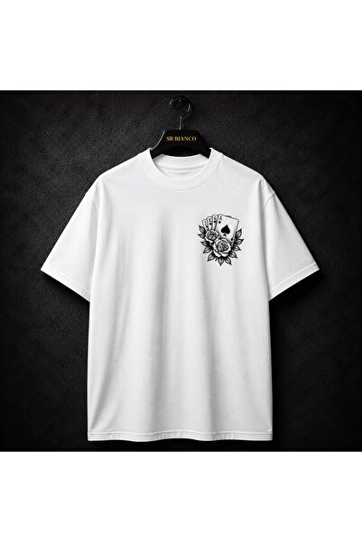 SB BİANCO Luxury Streetwear Oversize T-Shirt |   Playing Cards Rose Detailed ...