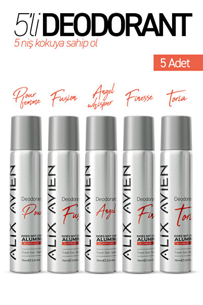Alix Avien Alüminyumsuz Seyahat Boy Kadın Deodorant Spray Beşli Set 5x75 ML -...