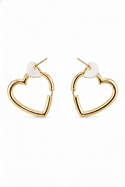 Jack Ferrero Stylish Heart Shaped Gold Color Hoop Earrings with White Detail ...