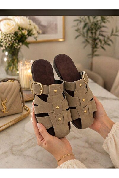 mersin md tekstil Suede Belt-Detail Flat Sole Stylish Summer Comfortable Wome...
