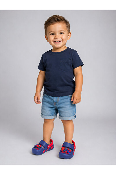 AkınalBella Baby Boy Red Navy Blue Figured Light Sole Slippers Sandals