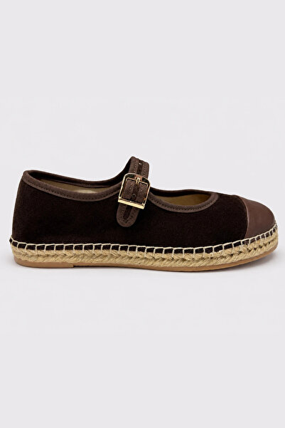 Suren bysrnshoes Kiwi Hakiki Deri Çift Renk Detaylı Tokalı Kadın Espadril Babet