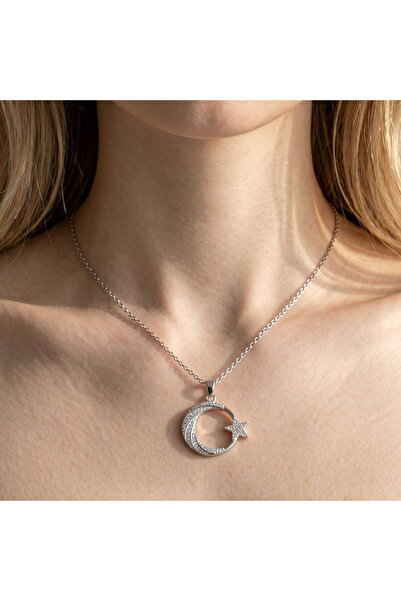 toptanhanem Zircon Stone Moon Star Necklace for Women - Tarnish-Free & Anti-A...