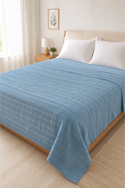 SELORA MAISON Double Pique 100% Cotton Beige Summer Pique Bedspread Breathabl...