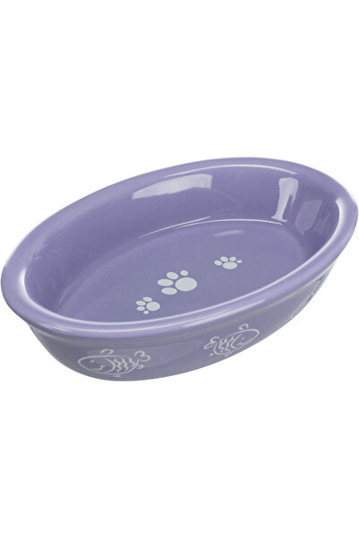 Generic Brand Castron Ceramic Oval Pentru Pisici, 0.2 l/15x10 cm, Diverse Culori